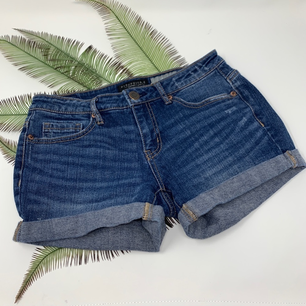 Aeropostale Midi Cuff Stretch Jean Shorts - Picture 2 of 8